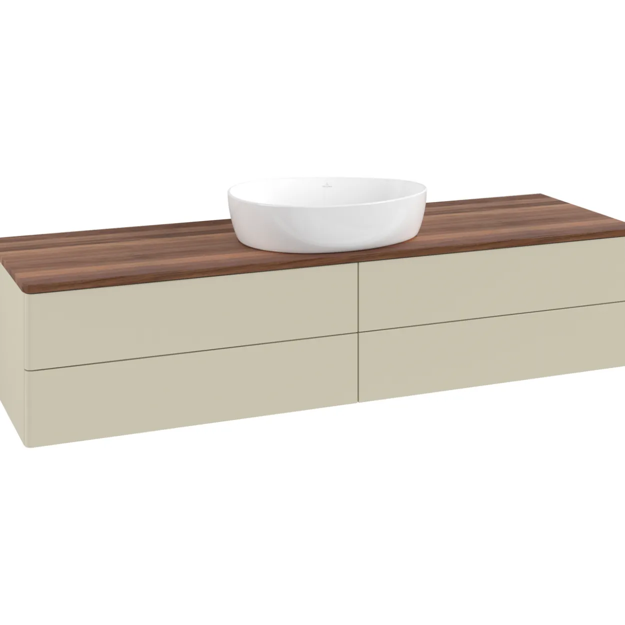 V&b antao servantskap 4 skuffer glatt 1600x360x500 u/kranhull silkegrå/valnøtt