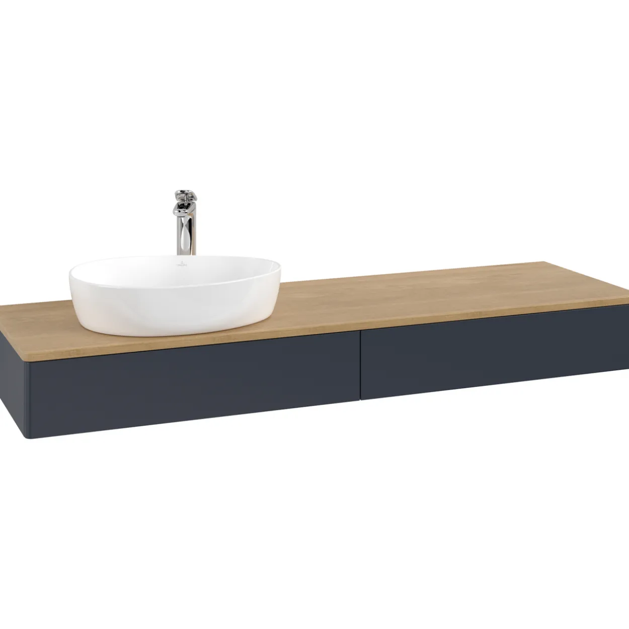 V&b antao servantskap 2 skuffer glatt 1600x190x500 venstre m/kranhull blå/eik