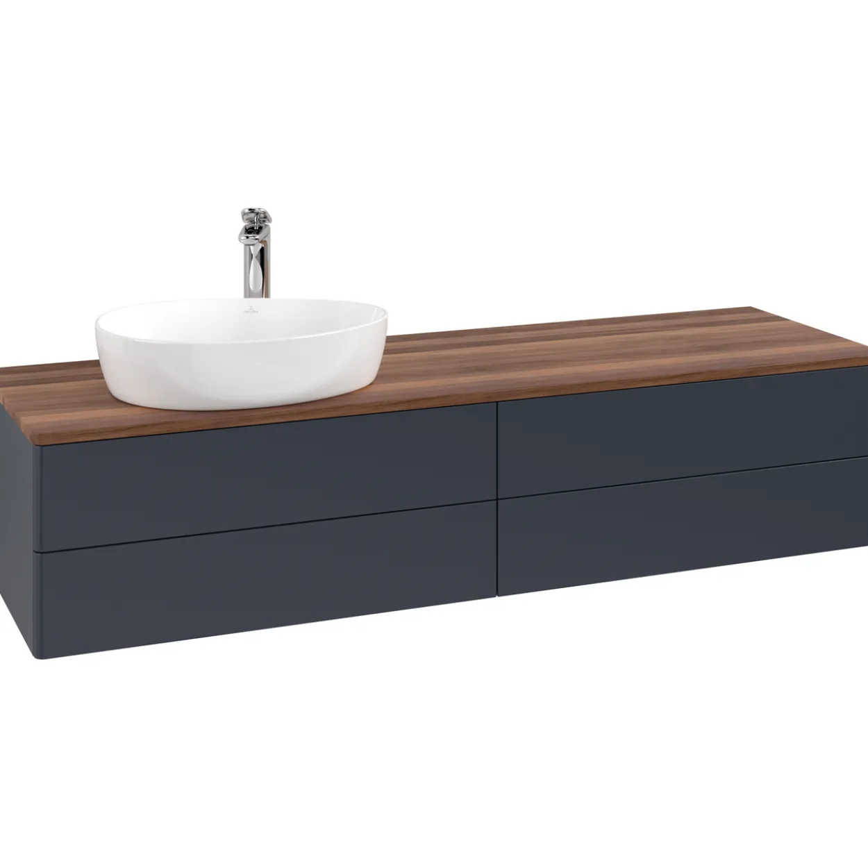V&b antao servantskap 4 skuffer glatt 1600x360x500 venstre m/kranhull blå/valnøtt