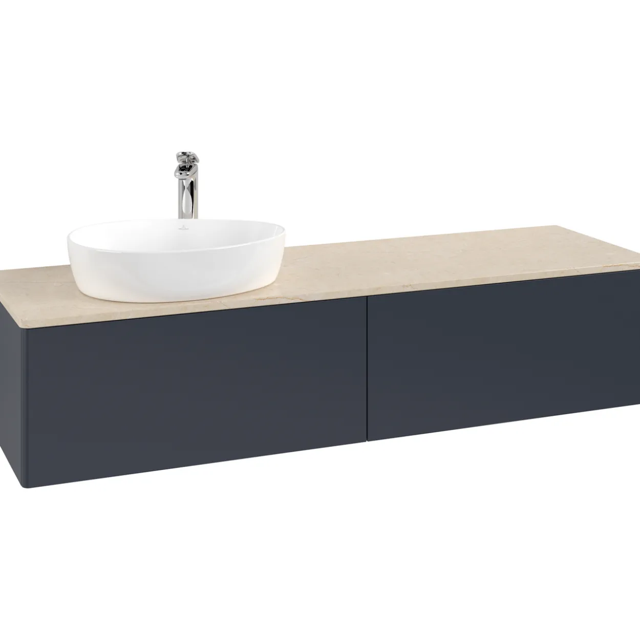 V&b antao servantskap 2 skuffer glatt 1600x360x500 venstre m/kranhull blå/créme
