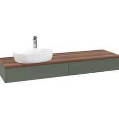 V&b antao servantskap 2 skuffer glatt 1600x190x500 venstre m/kranhull grønn/valnøtt