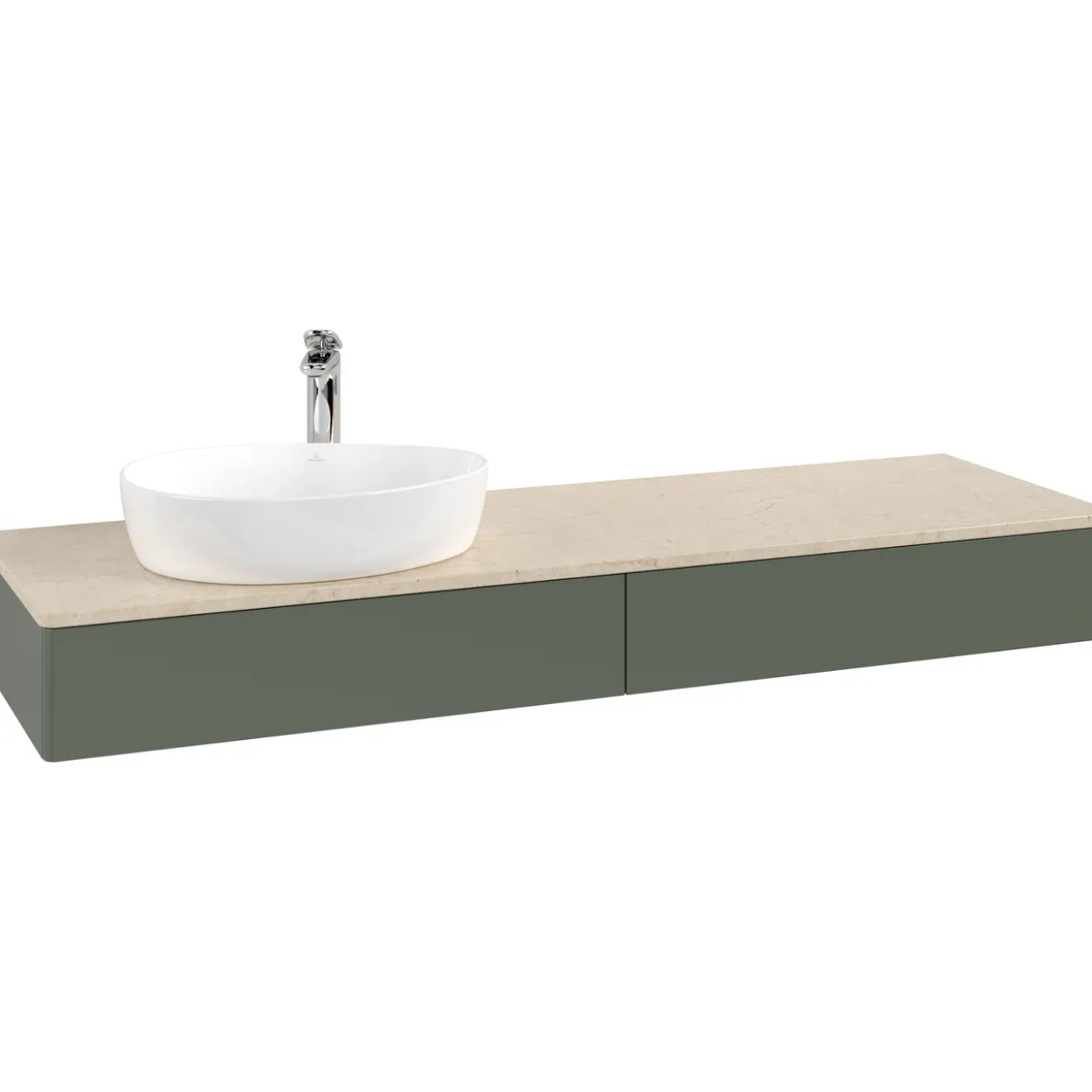 V&b antao servantskap 2 skuffer glatt 1600x190x500 venstre m/kranhull grønn/créme