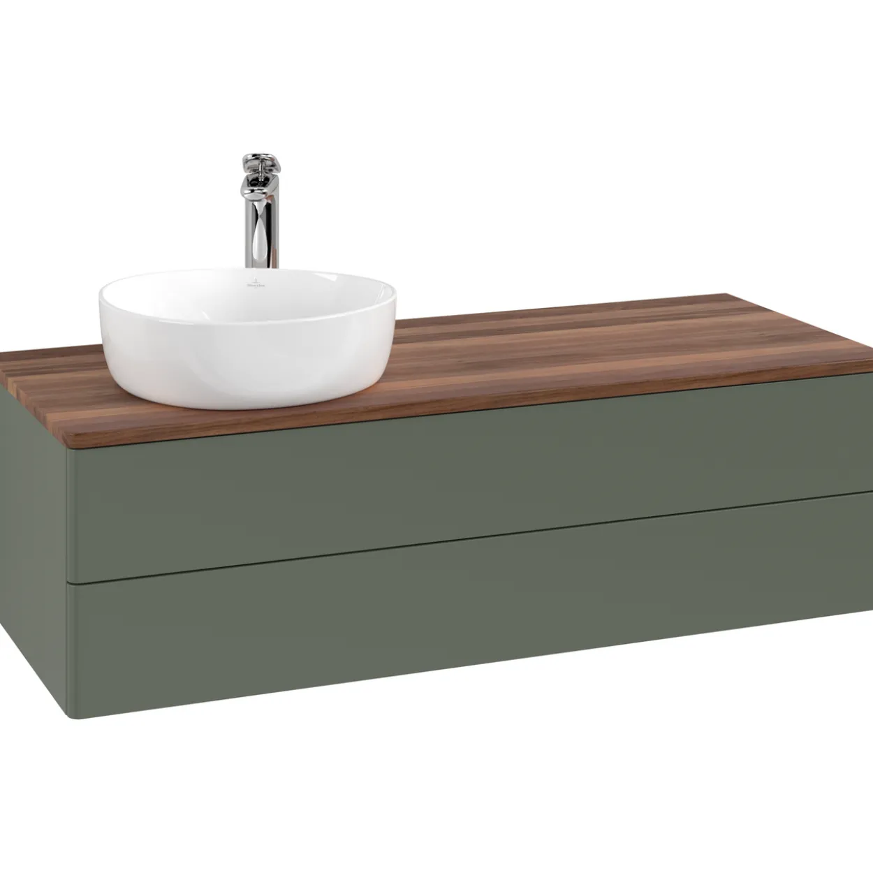 V&b antao servantskap 2 skuffer glatt 1200x360x500 venstre m/kranhull grønn/valnøtt