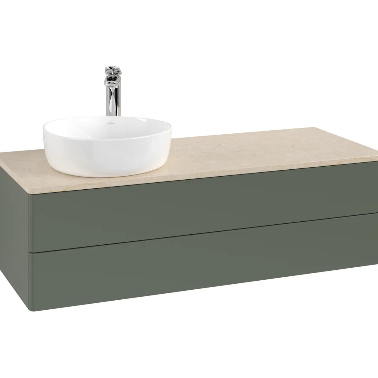 V&b antao servantskap 2 skuffer glatt 1200x360x500 venstre m/kranhull grønn/créme