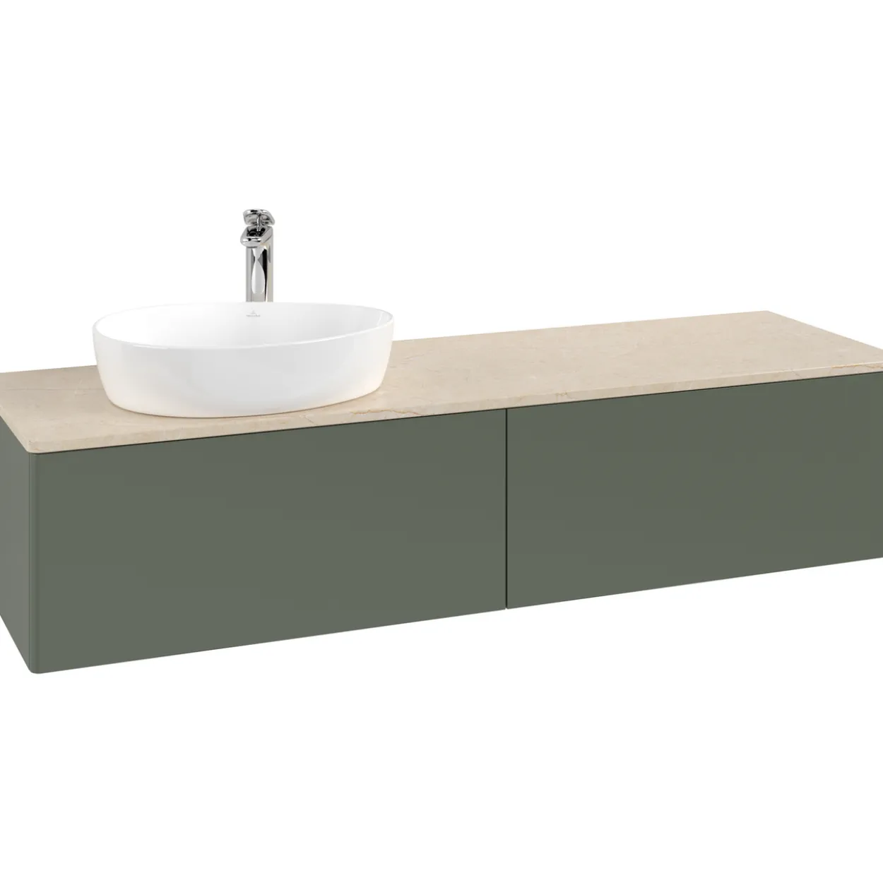 V&b antao servantskap 2 skuffer glatt 1600x360x500 venstre m/kranhull grønn/créme