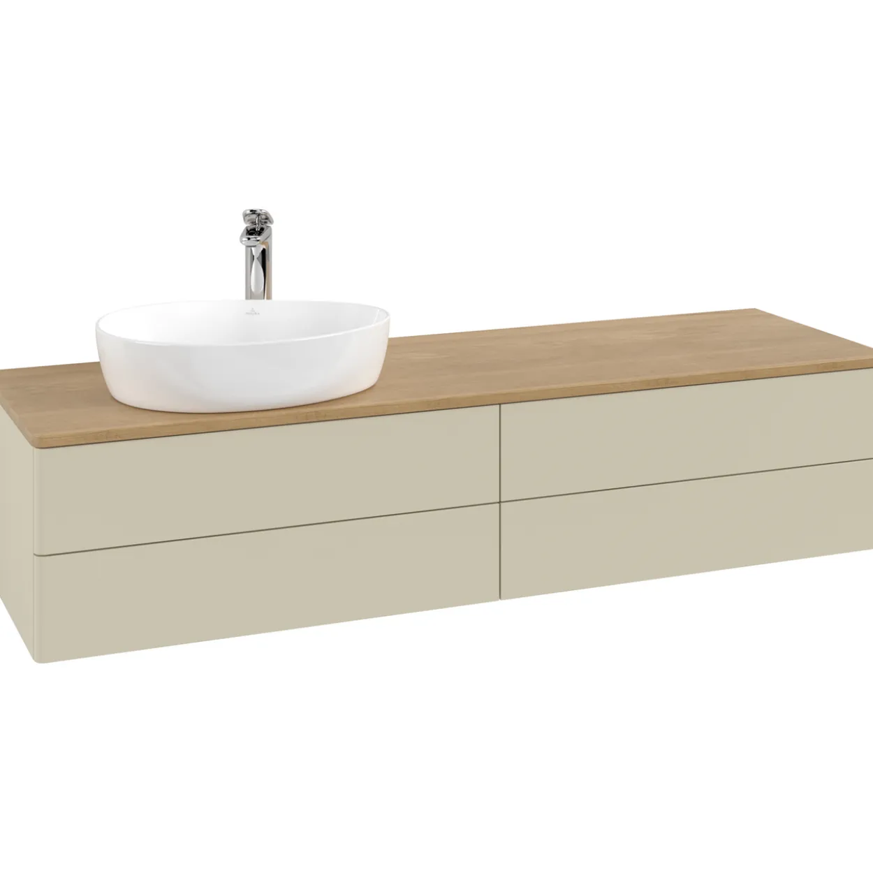 V&b antao servantskap 4 skuffer glatt 1600x360x500 venstre m/kranhull silkegrå/eik