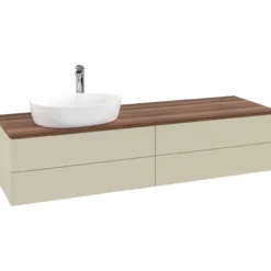 V&b antao servantskap 4 skuffer glatt 1600x360x500 venstre m/kranhull silkegrå/valnøtt