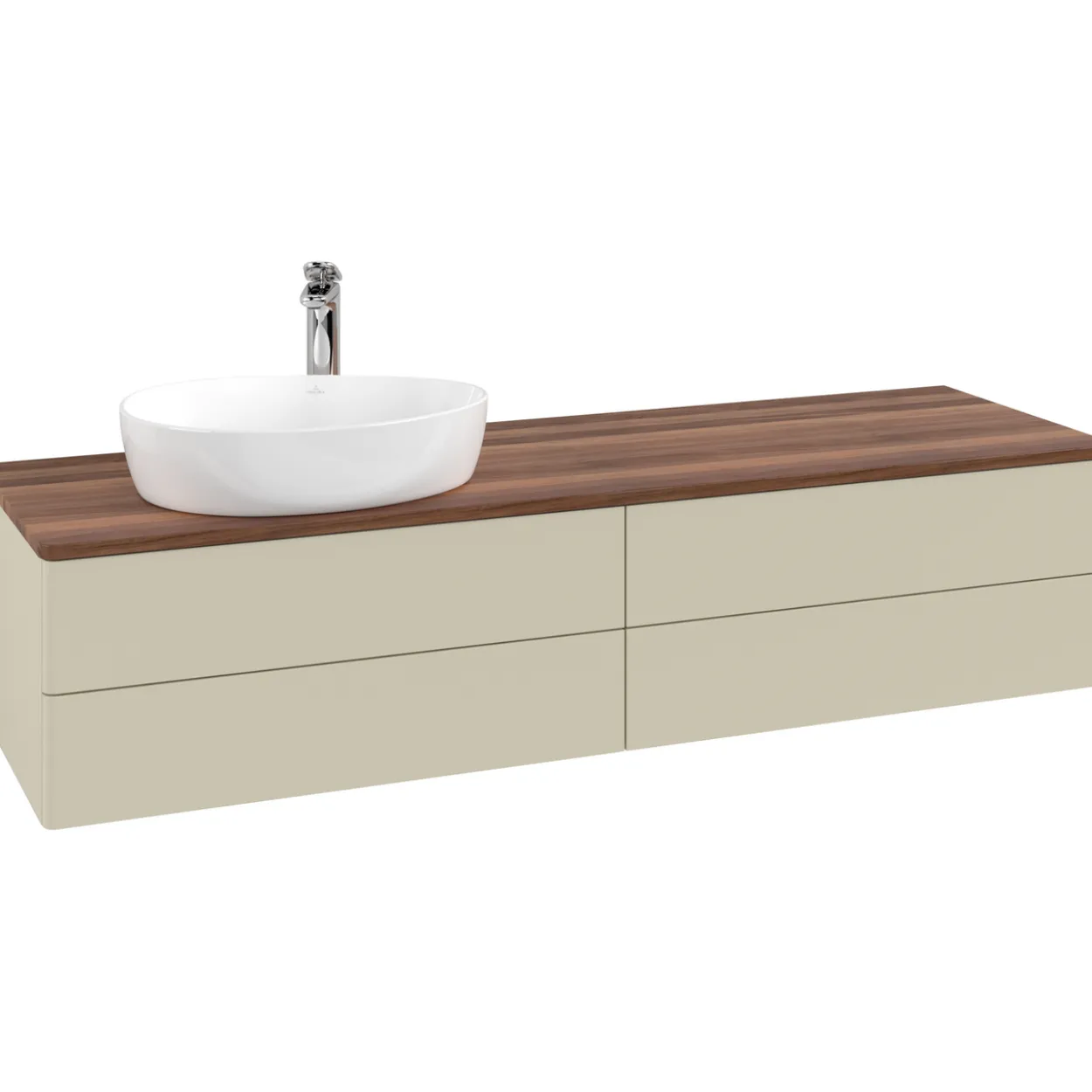 V&b antao servantskap 4 skuffer glatt 1600x360x500 venstre m/kranhull silkegrå/valnøtt