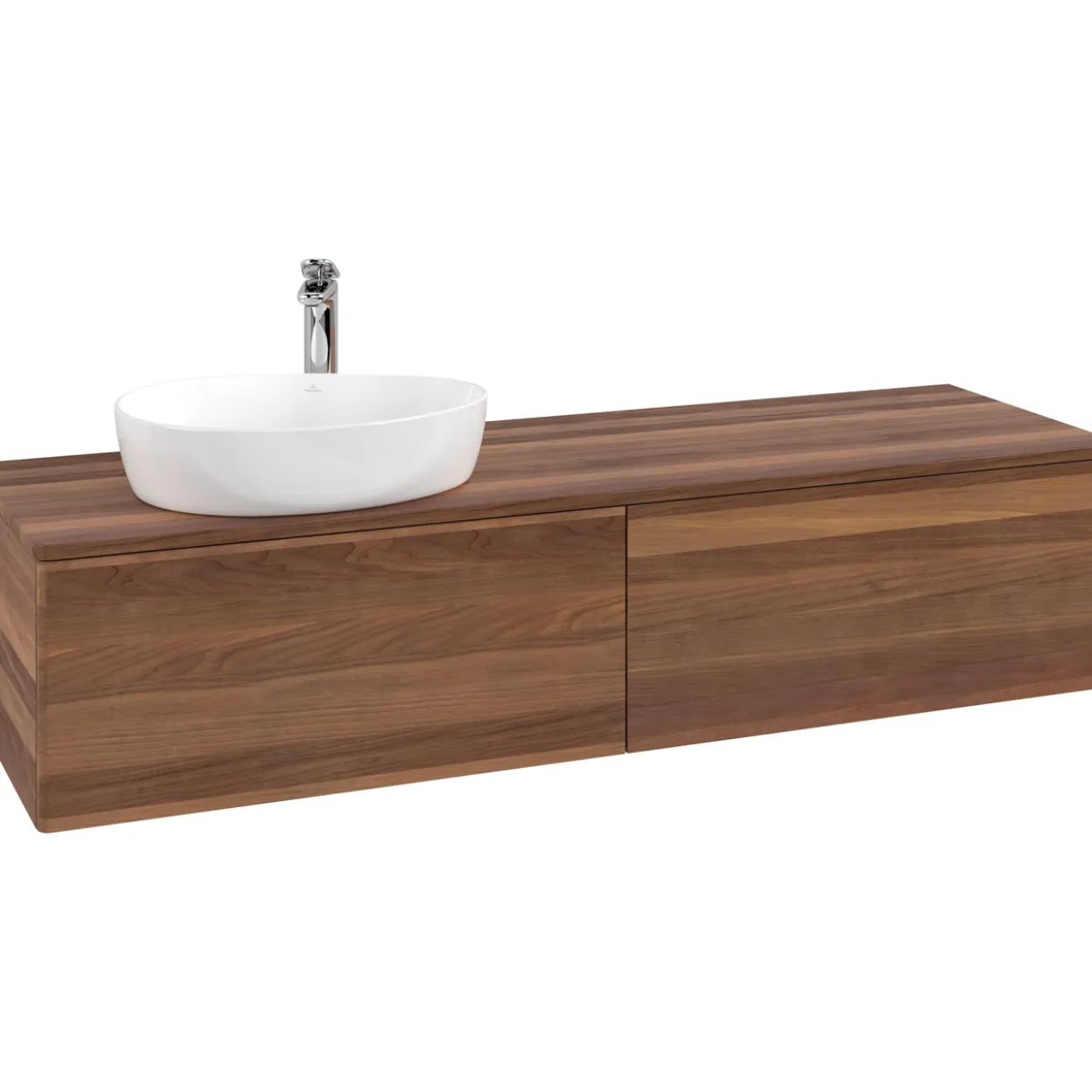 V&b antao servantskap 2 skuffer glatt 1600x360x500 venstre m/kranhull valnøtt/valnøtt