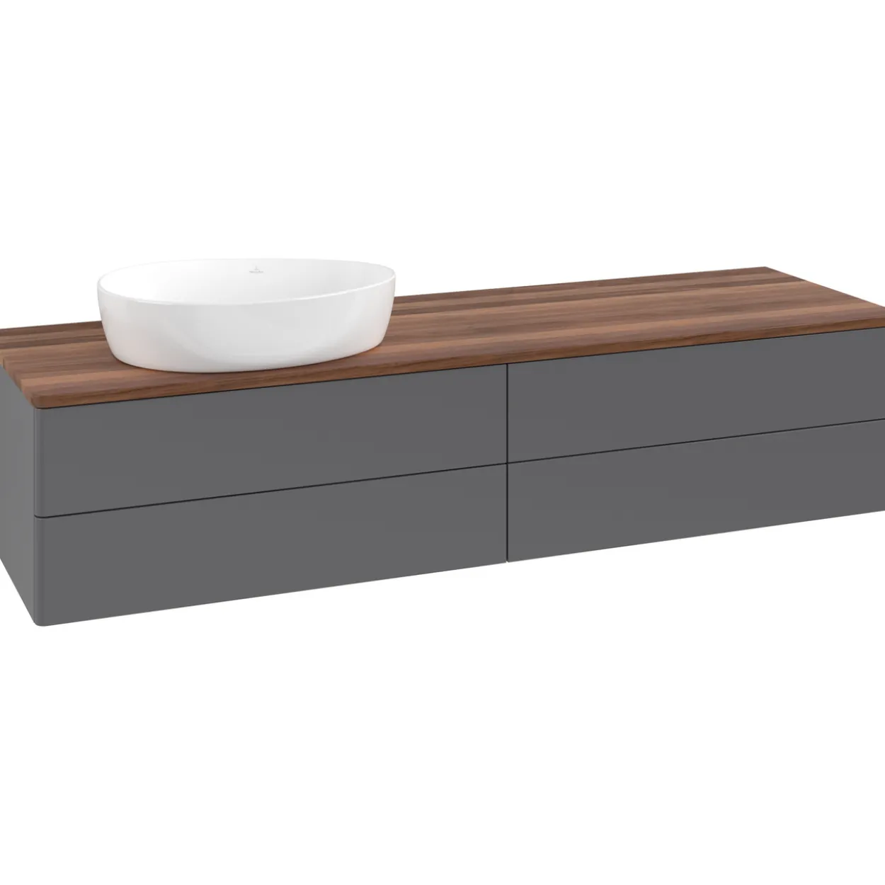 V&b antao servantskap 4 skuffer glatt 1600x360x500 venstre u/kranhull antrasitt/valnøtt