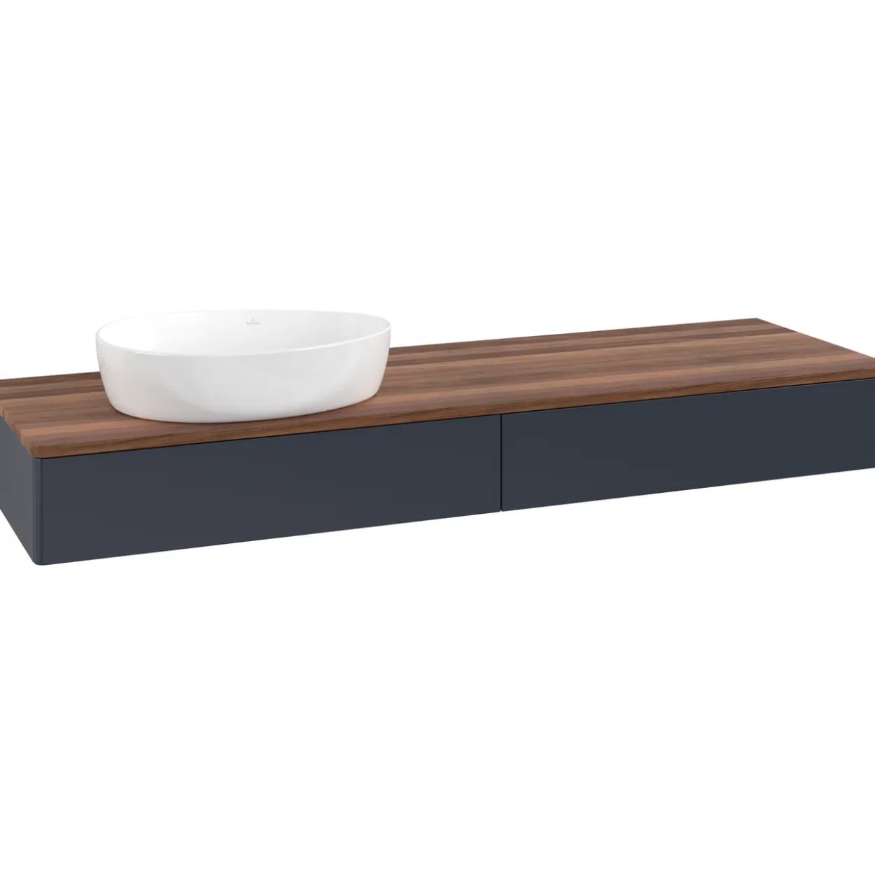V&b antao servantskap 2 skuffer glatt 1600x190x500 venstre u/kranhull blå/valnøtt