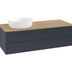 V&b antao servantskap 2 skuffer glatt 1200x360x500 venstre u/kranhull blå/eik