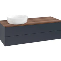 V&b antao servantskap 2 skuffer glatt 1200x360x500 venstre u/kranhull blå/valnøtt