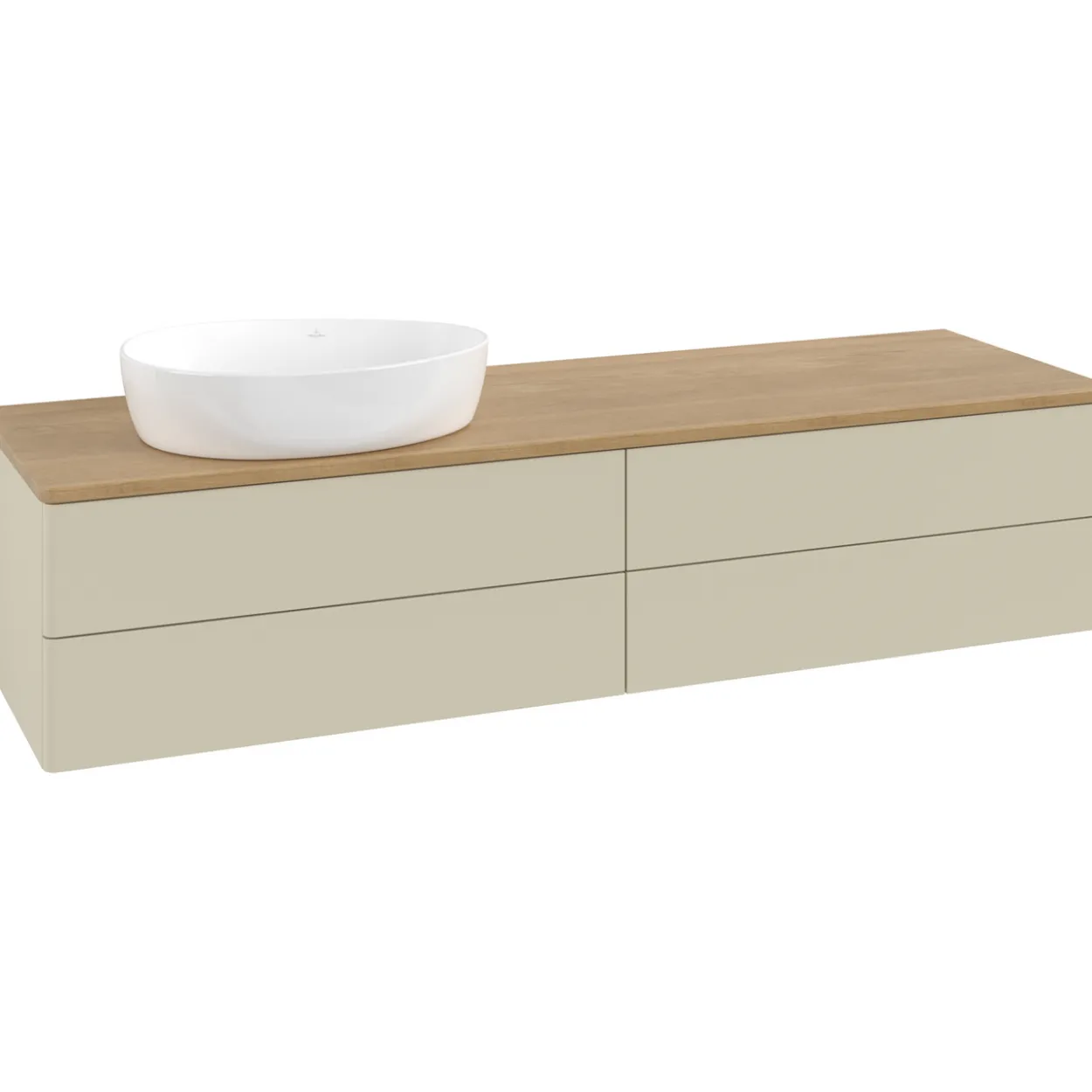 V&b antao servantskap 4 skuffer glatt 1600x360x500 venstre u/kranhull silkegrå/eik