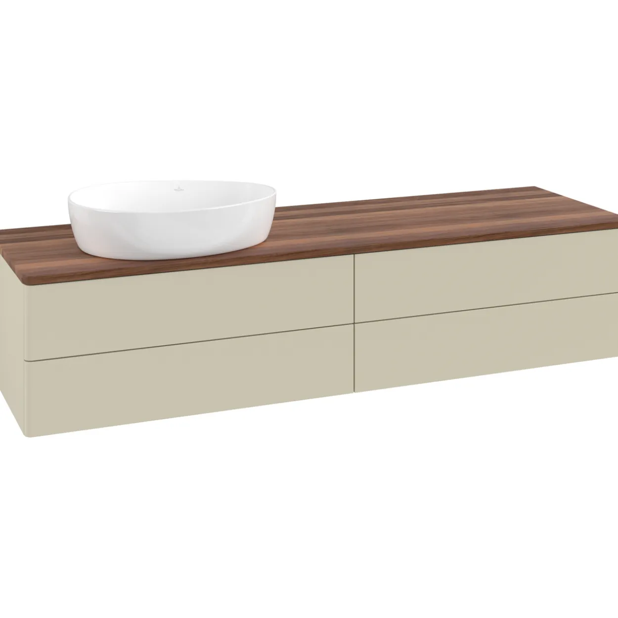 V&b antao servantskap 4 skuffer glatt 1600x360x500 venstre u/kranhull silkegrå/valnøtt