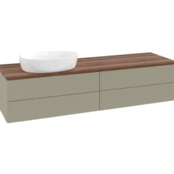 V&b antao servantskap 4 skuffer glatt 1600x360x500 venstre u/kranhull stengrå/valnøtt