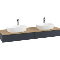 V&b antao servantskap 2 skuffer rillet 1600x190x500 for 2 serv. m/kranhull blå/eik