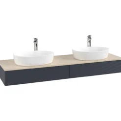 V&b antao servantskap 2 skuffer rillet 1600x190x500 for 2 serv. m/kranhull blå/créme