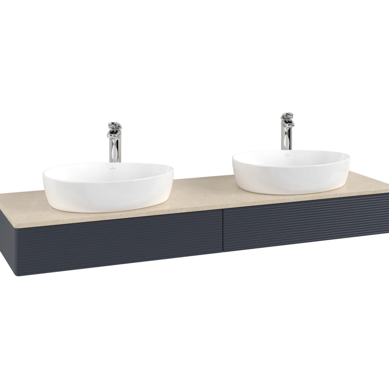 V&b antao servantskap 2 skuffer rillet 1600x190x500 for 2 serv. m/kranhull blå/créme