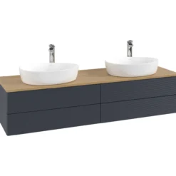 V&b antao servantskap 4 skuffer rillet 1600x360x500 for 2 serv. m/kranhull blå/eik