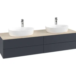 V&b antao servantskap 4 skuffer rillet 1600x360x500 for 2 serv. m/kranhull blå/créme