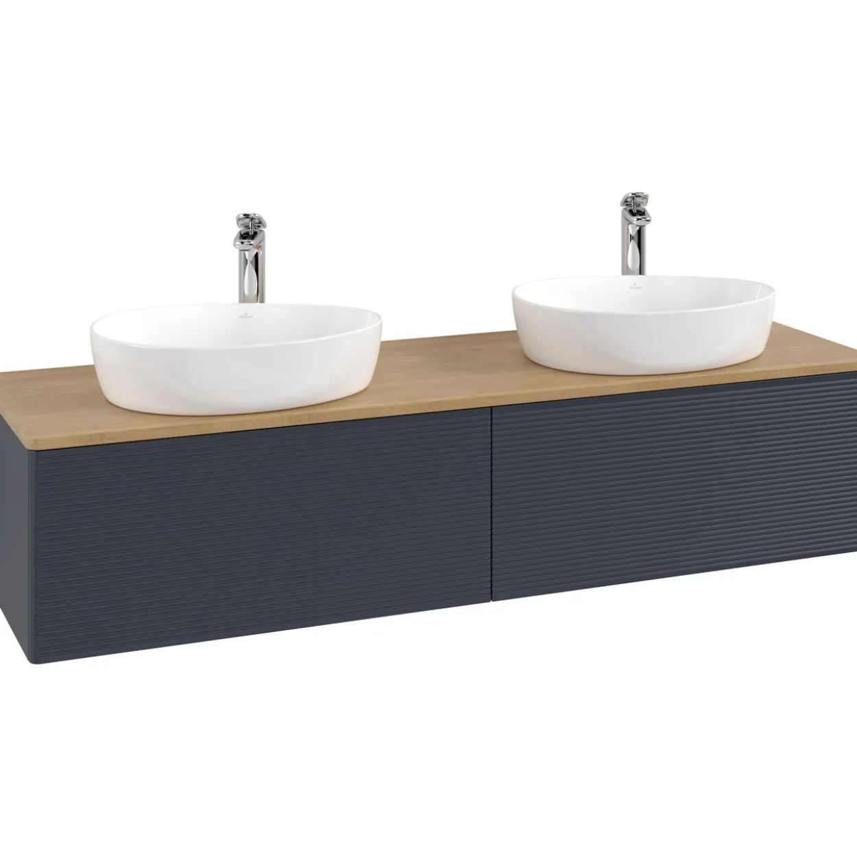 V&b antao servantskap 2 skuffer rillet 1600x360x500 for 2 serv. m/kranhull blå/eik