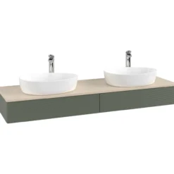 V&b antao servantskap 2 skuffer rillet 1600x190x500 for 2 serv. m/kranhull grønn/créme
