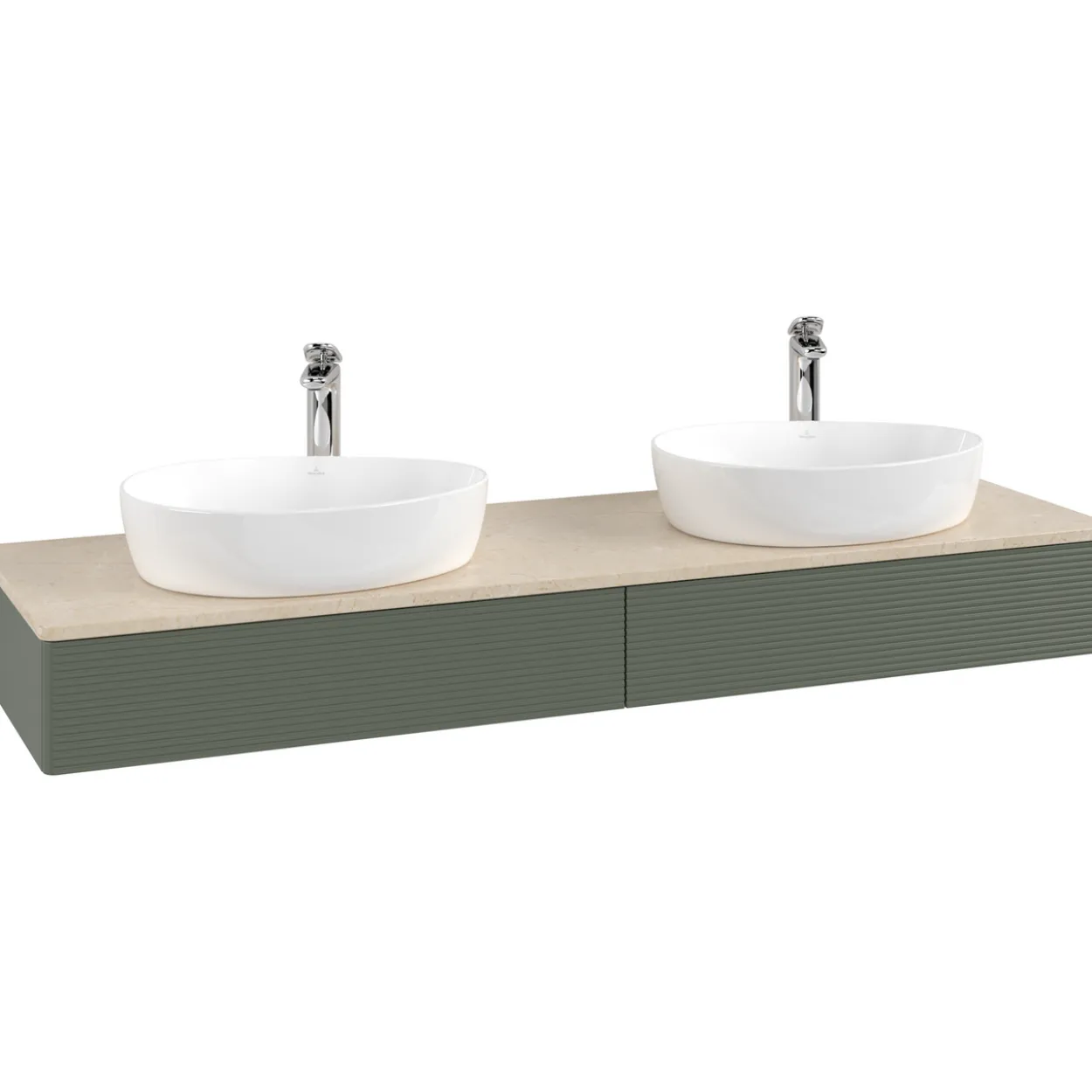 V&b antao servantskap 2 skuffer rillet 1600x190x500 for 2 serv. m/kranhull grønn/créme