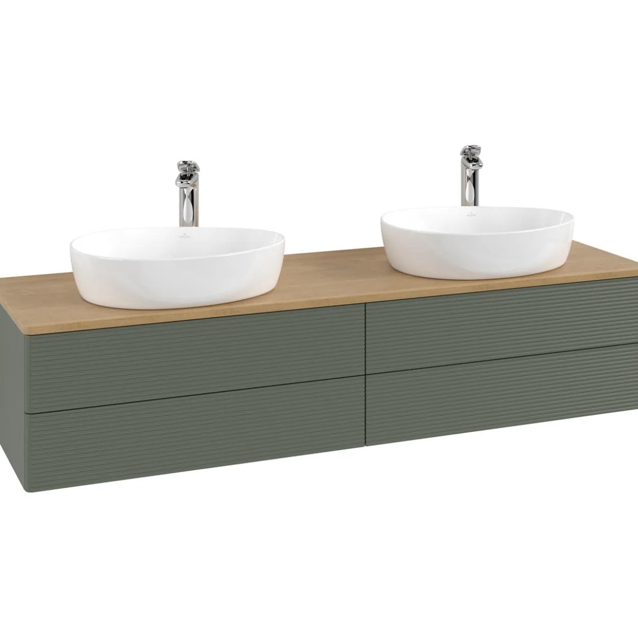 V&b antao servantskap 4 skuffer rillet 1600x360x500 for 2 serv. m/kranhull grønn/eik