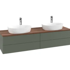 V&b antao servantskap 4 skuffer rillet 1600x360x500 for 2 serv. m/kranhull grønn/valnøtt