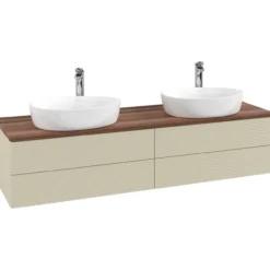 V&b antao servantskap 4 skuffer rillet 1600x360x500 for 2 serv. m/kranhull silkegrå/valnøtt