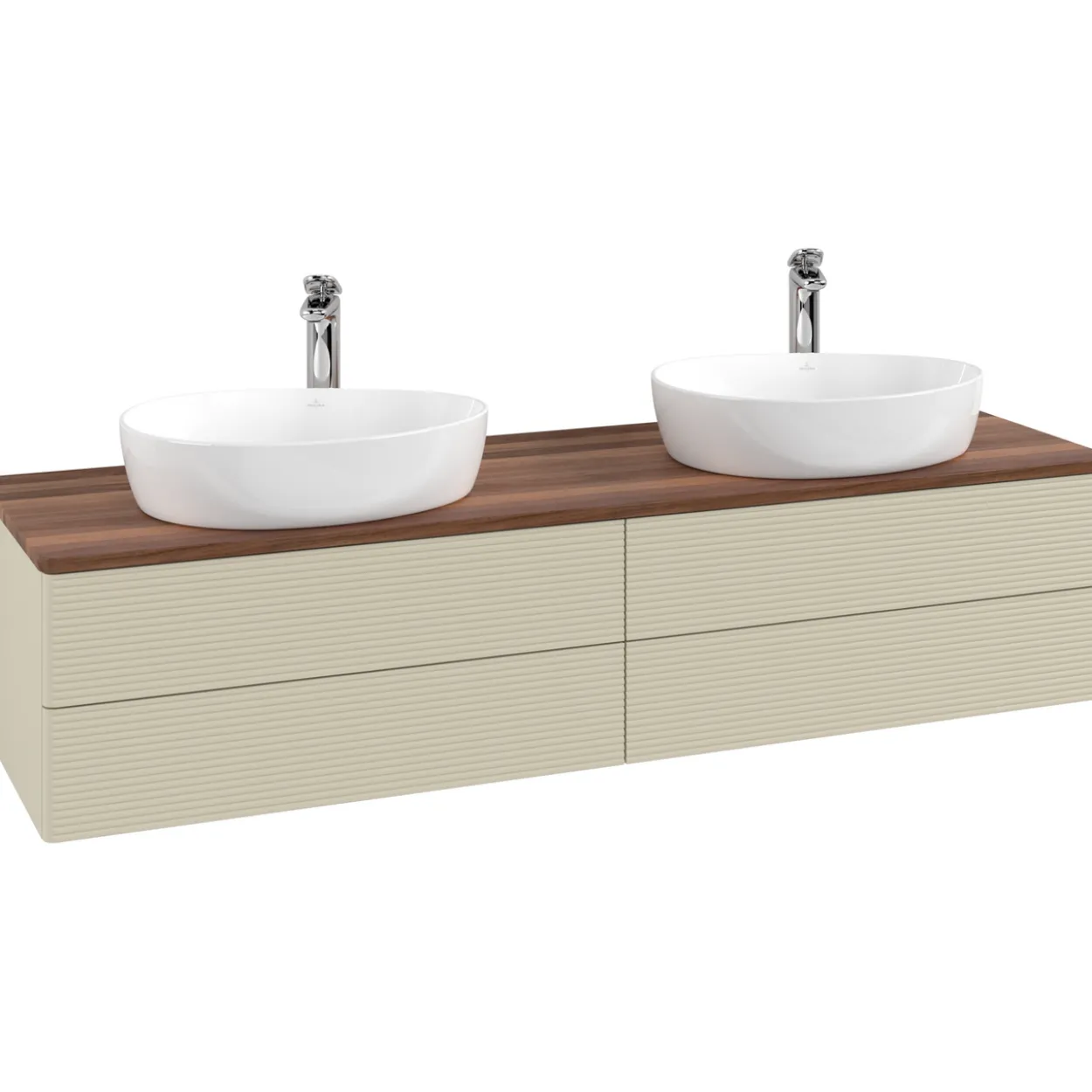 V&b antao servantskap 4 skuffer rillet 1600x360x500 for 2 serv. m/kranhull silkegrå/valnøtt