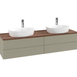 V&b antao servantskap 4 skuffer rillet 1600x360x500 for 2 serv. m/kranhull stengrå/valnøtt
