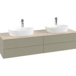 V&b antao servantskap 4 skuffer rillet 1600x360x500 for 2 serv. m/kranhull stengrå/créme
