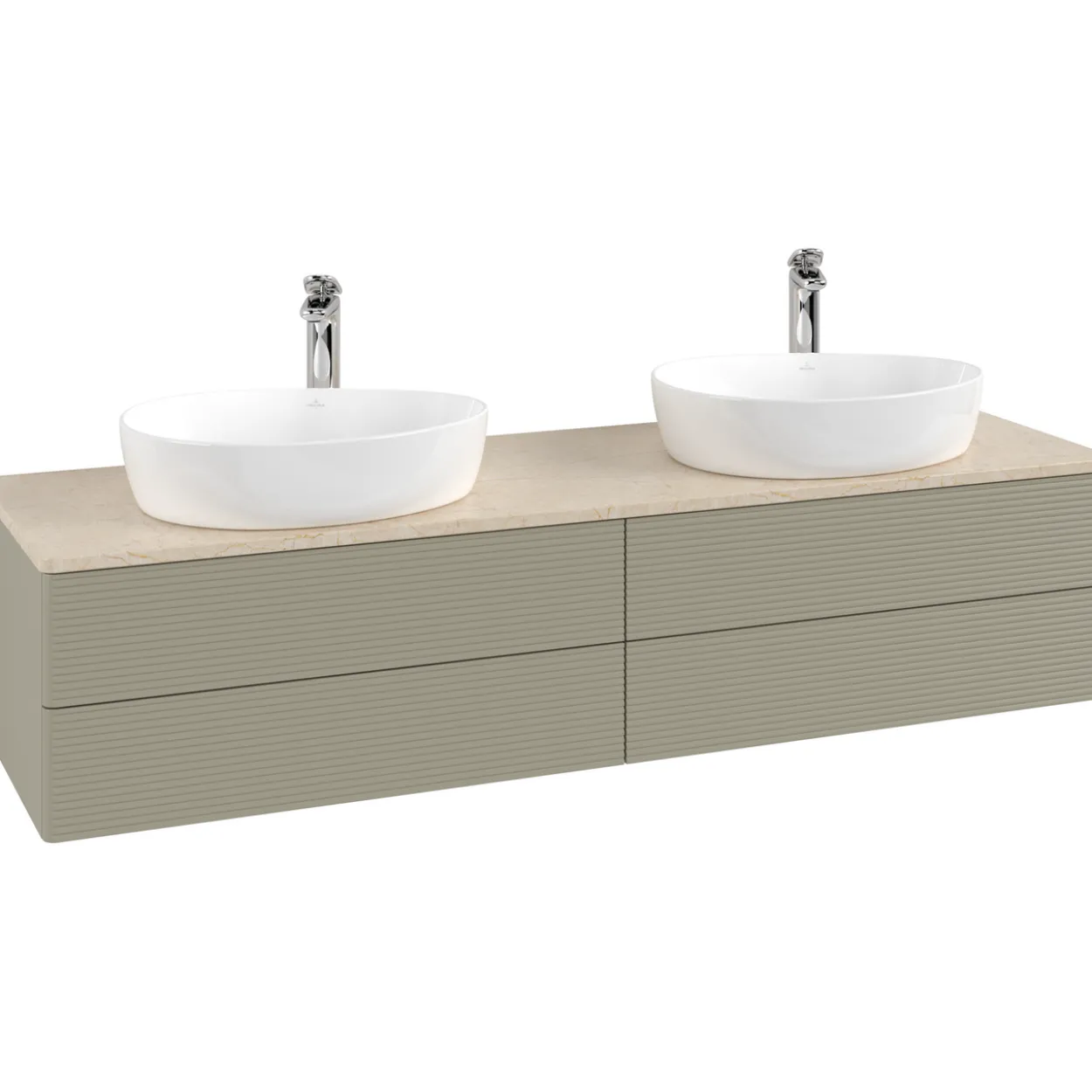 V&b antao servantskap 4 skuffer rillet 1600x360x500 for 2 serv. m/kranhull stengrå/créme