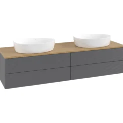 V&b antao servantskap 4 skuffer rillet 1600x360x500 for 2 serv. u/kranhull antrasitt/eik