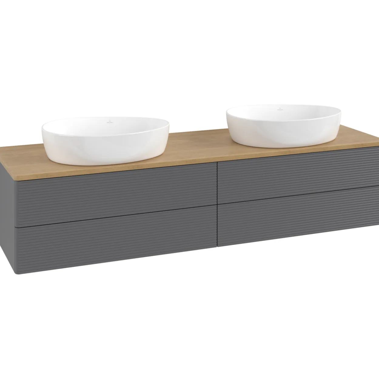 V&b antao servantskap 4 skuffer rillet 1600x360x500 for 2 serv. u/kranhull antrasitt/eik