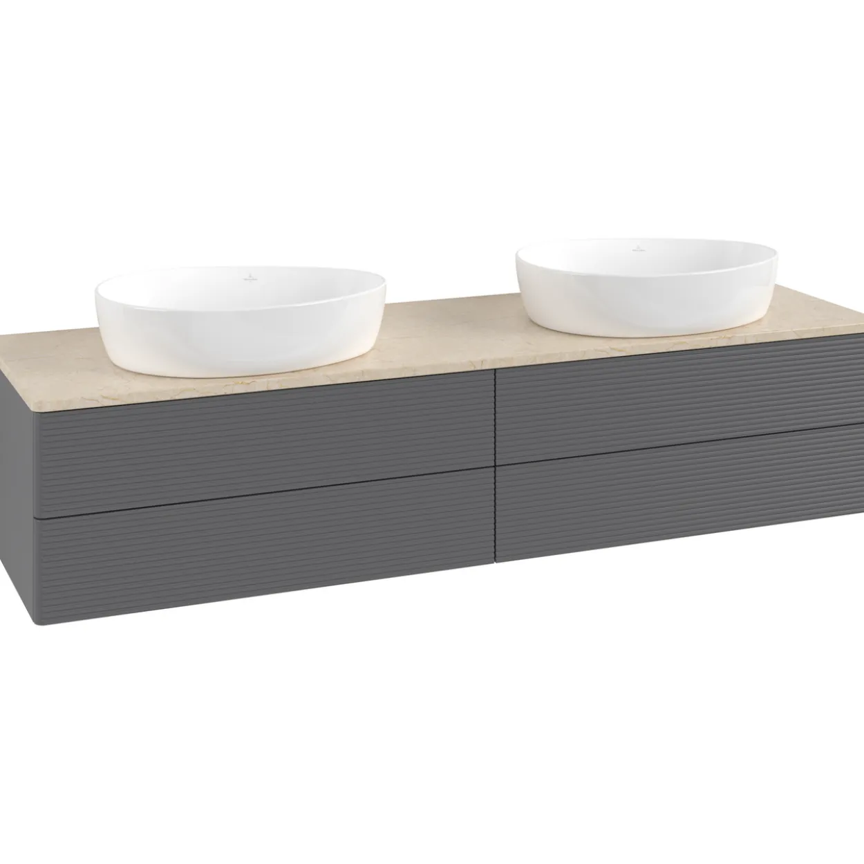 V&b antao servantskap 4 skuffer rillet 1600x360x500 for 2 serv. u/kranhull antrasitt/créme