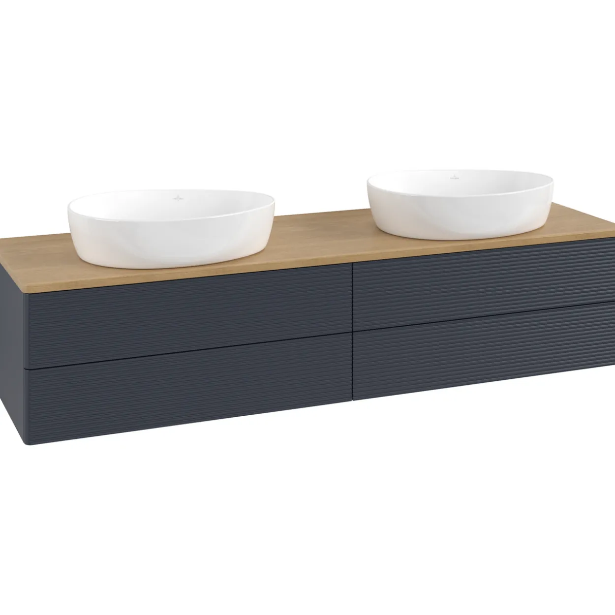 V&b antao servantskap 4 skuffer rillet 1600x360x500 for 2 serv. u/kranhull blå/eik