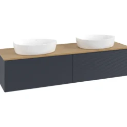 V&b antao servantskap 2 skuffer rillet 1600x360x500 for 2 serv. u/kranhull blå/eik