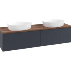 V&b antao servantskap 2 skuffer rillet 1600x360x500 for 2 serv. u/kranhull blå/valnøtt