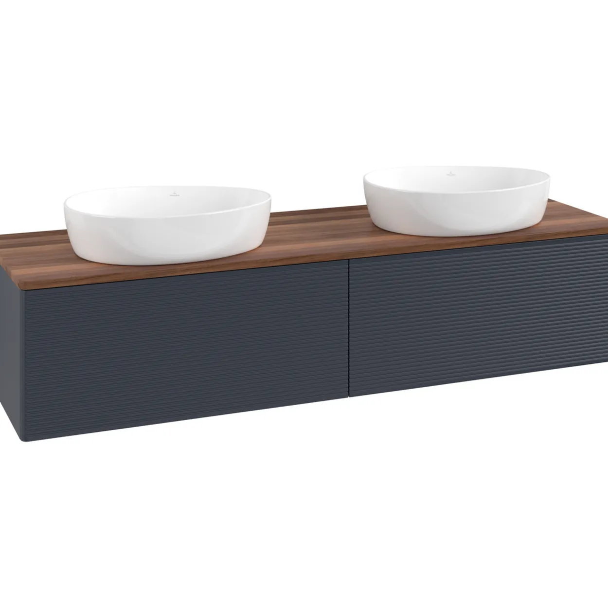 V&b antao servantskap 2 skuffer rillet 1600x360x500 for 2 serv. u/kranhull blå/valnøtt