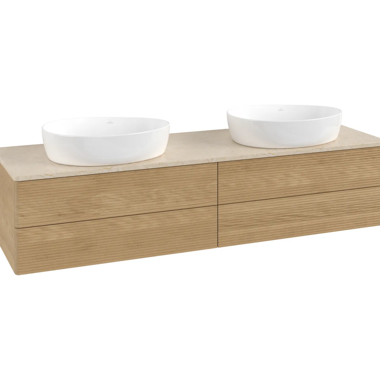 V&b antao servantskap 4 skuffer rillet 1600x360x500 for 2 serv. u/kranhull eik/créme