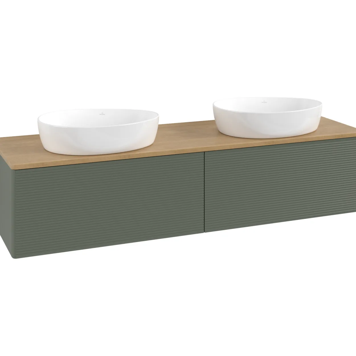 V&b antao servantskap 2 skuffer rillet 1600x360x500 for 2 serv. u/kranhull grønn/eik