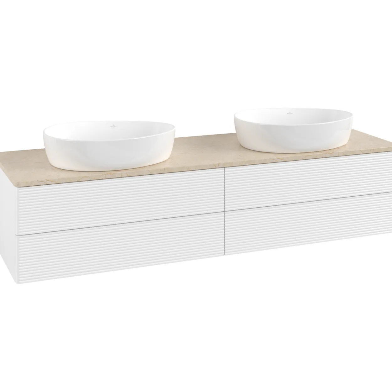 V&b antao servantskap 4 skuffer rillet 1600x360x500 for 2 serv. u/kranhull matt hvit/créme