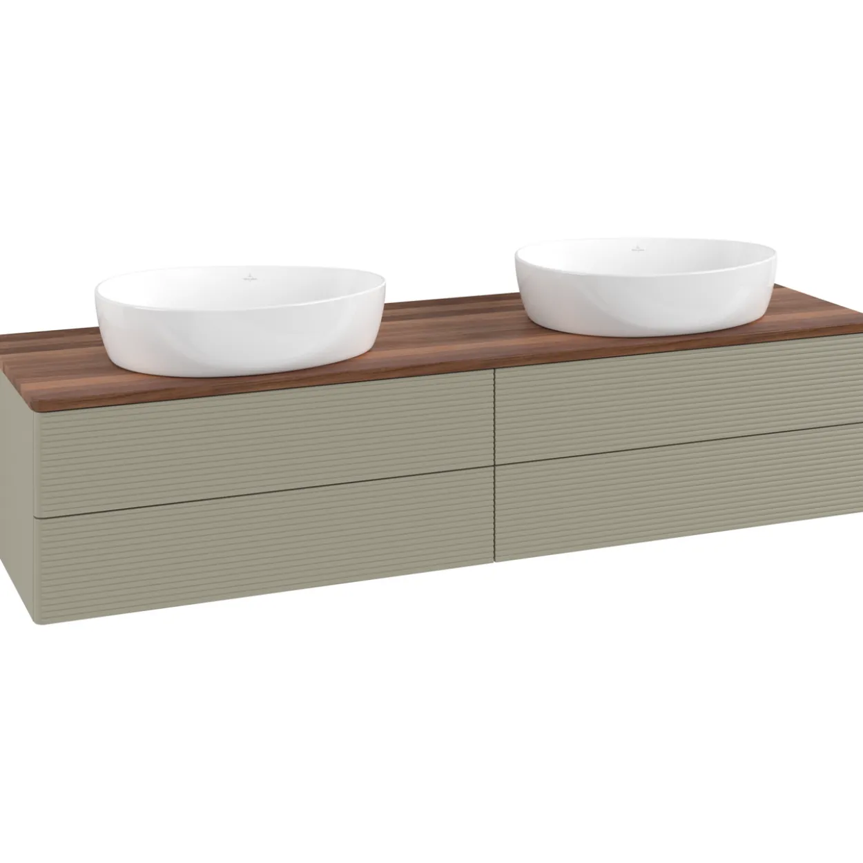V&b antao servantskap 4 skuffer rillet 1600x360x500 for 2 serv. u/kranhull stengrå/valnøtt