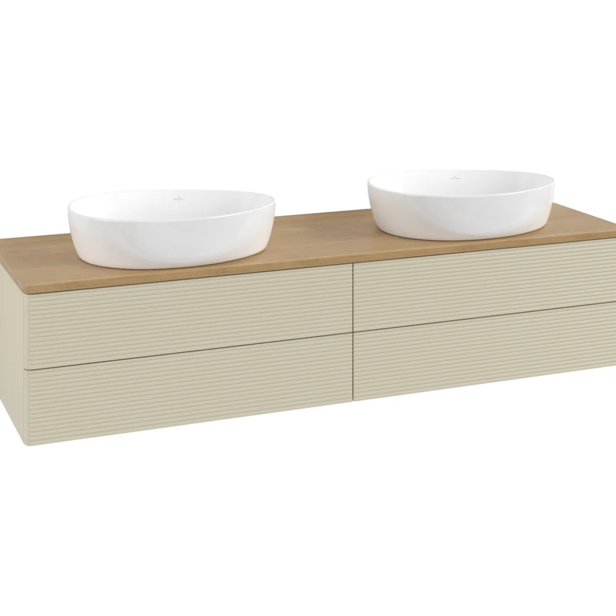 V&b antao servantskap 4 skuffer rillet 1600x360x500 for 2 serv. u/kranhull silkegrå/eik