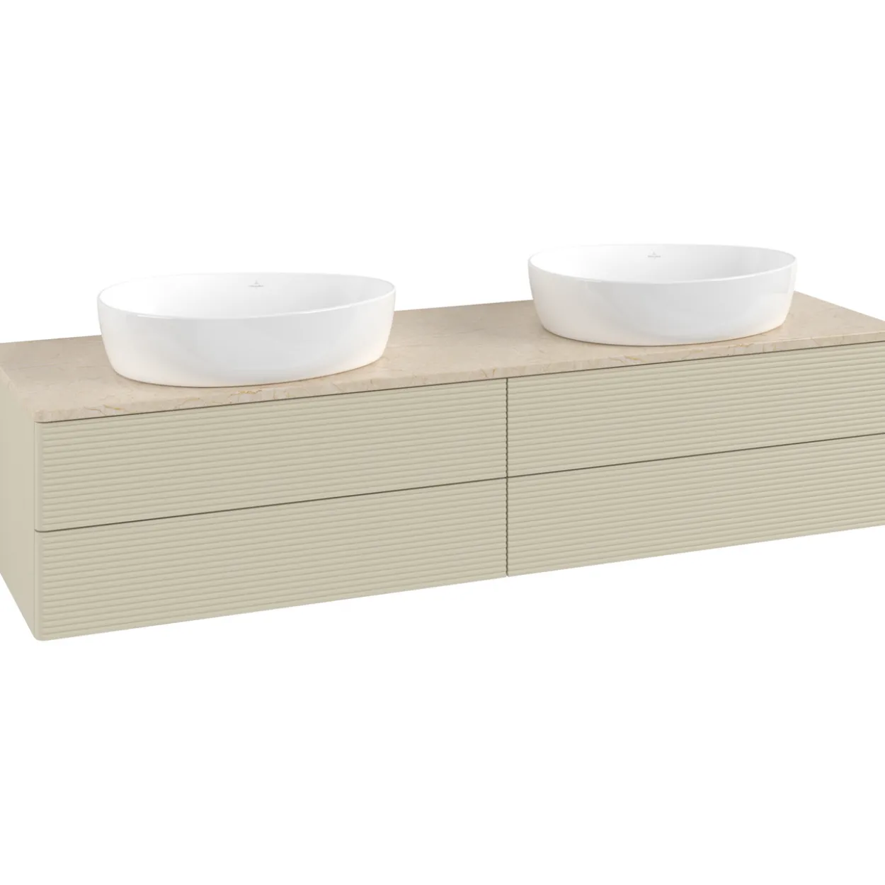 V&b antao servantskap 4 skuffer rillet 1600x360x500 for 2 serv. u/kranhull silkegrå/créme