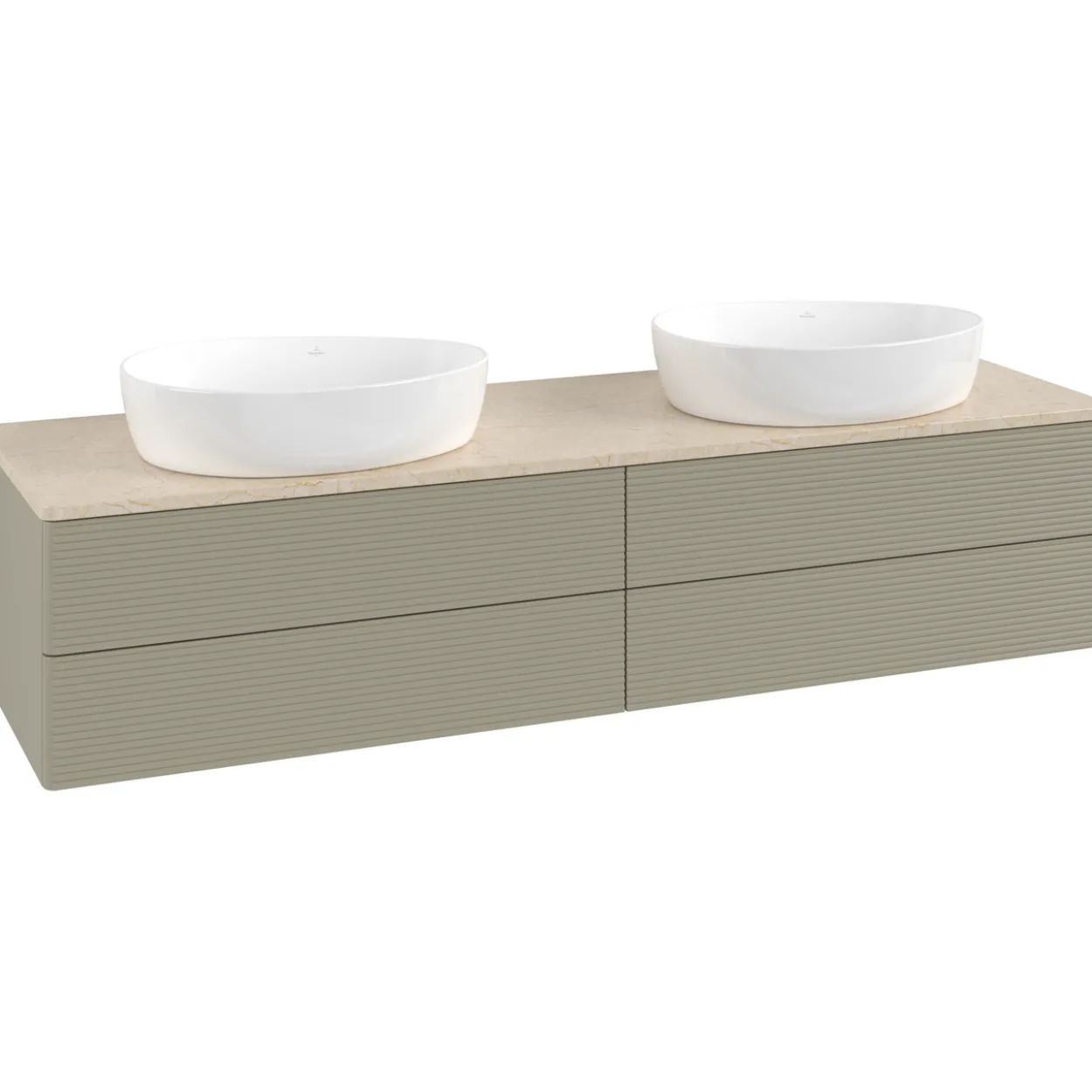 V&b antao servantskap 4 skuffer rillet 1600x360x500 for 2 serv. u/kranhull stengrå/créme