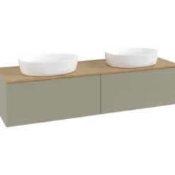 V&b antao servantskap 2 skuffer rillet 1600x360x500 for 2 serv. u/kranhull stengrå/eik